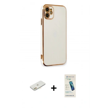 MARSİLYAN™- iPhone 11 Kılıf Yankı Serisi - Şeffaf Pasifik Cam Ekran Koruyucu + Renkli Kamera Lens Koruma Cam - TU