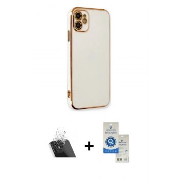 MARSİLYAN™- iPhone 11 Kılıf Yankı Serisi - Şeffaf Royal Nano Ekran Koruyucu + Kamera Lens Koruma Cam - SF