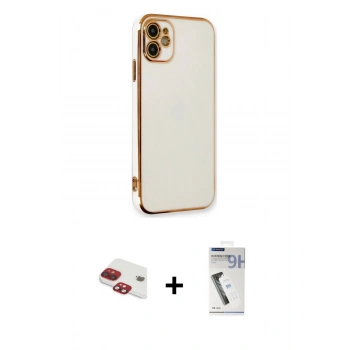 MARSİLYAN™- iPhone 11 Kılıf Yankı Serisi - Şeffaf Uv Polymer Nano Ekran Koruyucu + Pers Alüminyum Kamera Lens - KI