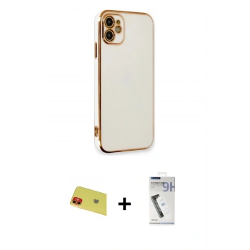 MARSİLYAN™- iPhone 11 Kılıf Yankı Serisi - Şeffaf Uv Polymer Nano Ekran Koruyucu + Rainbow Kamera Lens Koruma Cam - KI