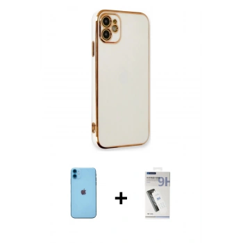 MARSİLYAN™- iPhone 11 Kılıf Yankı Serisi - Şeffaf Uv Polymer Nano Ekran Koruyucu + Neon Fosforlu Kamera Lens - MI
