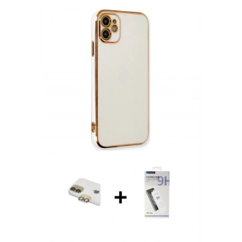 MARSİLYAN™- iPhone 11 Kılıf Yankı Serisi - Şeffaf Uv Polymer Nano Ekran Koruyucu + Pers Alüminyum Kamera Lens - GD