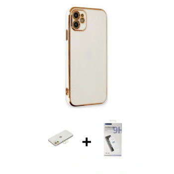 MARSİLYAN™- iPhone 11 Kılıf Yankı Serisi - Şeffaf Uv Polymer Nano Ekran Koruyucu + Renkli Kamera Lens Koruma Cam - SI