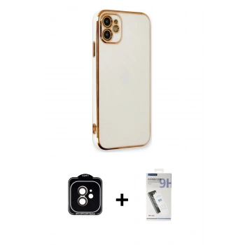 MARSİLYAN™- iPhone 11 Kılıf Yankı Serisi - Şeffaf Uv Polymer Nano Ekran Koruyucu + PVD Metal Kamera Lens - TU