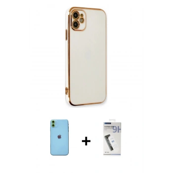 MARSİLYAN™- iPhone 11 Kılıf Yankı Serisi - Şeffaf Uv Polymer Nano Ekran Koruyucu + Neon Fosforlu Kamera Lens - YL