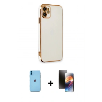 MARSİLYAN™- iPhone 11 Kılıf Yankı Serisi - Siyah 3D Antistatik Mat Seramik Nano Ekran Koruyucu + Neon Fosforlu Kamera Lens - MI