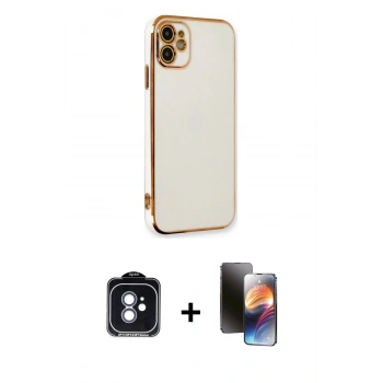 MARSİLYAN™- iPhone 11 Kılıf Yankı Serisi - Siyah 3D Antistatik Mat Seramik Nano Ekran Koruyucu + PVD Metal Kamera Lens - MI