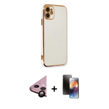 MARSİLYAN™- iPhone 11 Kılıf Yankı Serisi - Siyah 3D Antistatik Mat Seramik Nano Ekran Koruyucu + Raze Metal Kamera Lens - SH