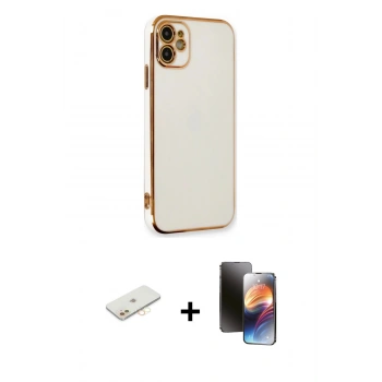 MARSİLYAN™- iPhone 11 Kılıf Yankı Serisi - Siyah 3D Antistatik Mat Seramik Nano Ekran Koruyucu + Renkli Kamera Lens Koruma Cam - SI