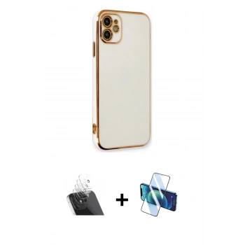 MARSİLYAN™- iPhone 11 Kılıf Yankı Serisi - Siyah 3D Antistatik Seramik Nano Ekran Koruyucu + Kamera Lens Koruma Cam - SF