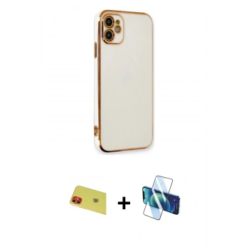 MARSİLYAN™- iPhone 11 Kılıf Yankı Serisi - Siyah 3D Antistatik Seramik Nano Ekran Koruyucu + Rainbow Kamera Lens Koruma Cam - KI