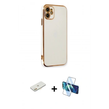 MARSİLYAN™- iPhone 11 Kılıf Yankı Serisi - Siyah 3D Antistatik Seramik Nano Ekran Koruyucu + Renkli Kamera Lens Koruma Cam - TU