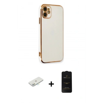 MARSİLYAN™- iPhone 11 Kılıf Yankı Serisi - Siyah 6D Antistatik Mat Seramik Hayalet Nano Ekran Koruyucu + Renkli Kamera Lens Koruma Cam - SI
