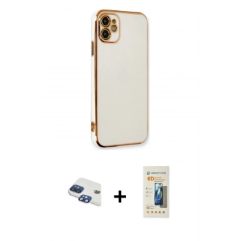 MARSİLYAN™- iPhone 11 Kılıf Yankı Serisi - Siyah 6D Mat Seramik Hayalet Nano Ekran Koruyucu + Pers Alüminyum Kamera Lens - LT