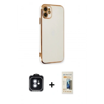 MARSİLYAN™- iPhone 11 Kılıf Yankı Serisi - Siyah 6D Mat Seramik Hayalet Nano Ekran Koruyucu + PVD Metal Kamera Lens - MI