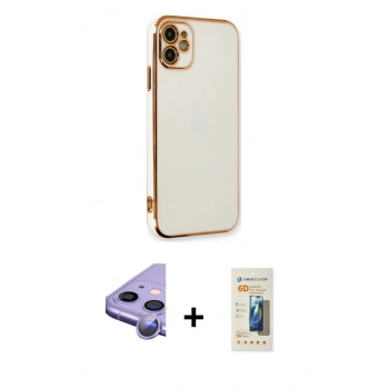 MARSİLYAN™- iPhone 11 Kılıf Yankı Serisi - Siyah 6D Mat Seramik Hayalet Nano Ekran Koruyucu + Raze Metal Kamera Lens - MR