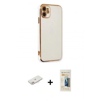 MARSİLYAN™- iPhone 11 Kılıf Yankı Serisi - Siyah 6D Mat Seramik Hayalet Nano Ekran Koruyucu + Renkli Kamera Lens Koruma Cam - PE