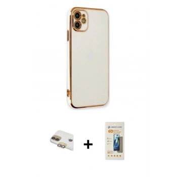 MARSİLYAN™- iPhone 11 Kılıf Yankı Serisi - Siyah 6D Mat Seramik Hayalet Nano Ekran Koruyucu + Pers Alüminyum Kamera Lens - GD