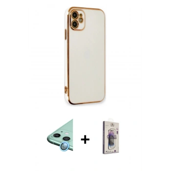 MARSİLYAN™- iPhone 11 Kılıf Yankı Serisi - Siyah Bilvis 3D Cam Ekran Koruyucu + Raze Metal Kamera Lens - MI