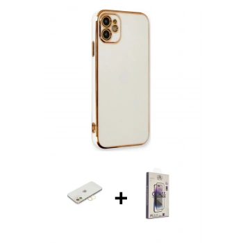 MARSİLYAN™- iPhone 11 Kılıf Yankı Serisi - Siyah Bilvis 3D Cam Ekran Koruyucu + Renkli Kamera Lens Koruma Cam - SI