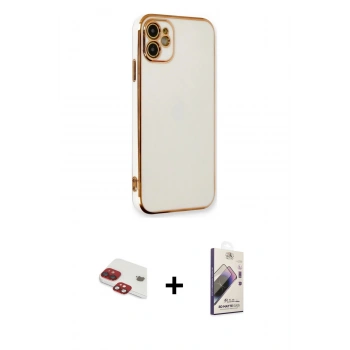 MARSİLYAN™- iPhone 11 Kılıf Yankı Serisi - Siyah Bilvis 3D Mat Cam Ekran Koruyucu + Pers Alüminyum Kamera Lens - KI