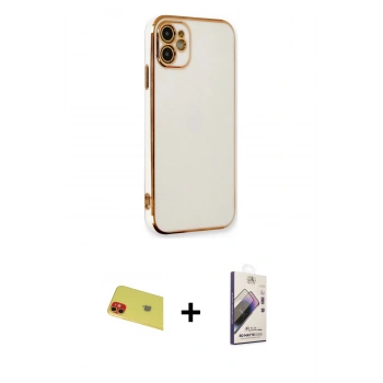 MARSİLYAN™- iPhone 11 Kılıf Yankı Serisi - Siyah Bilvis 3D Mat Cam Ekran Koruyucu + Rainbow Kamera Lens Koruma Cam - KI