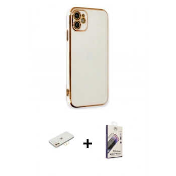 MARSİLYAN™- iPhone 11 Kılıf Yankı Serisi - Siyah Bilvis 3D Mat Cam Ekran Koruyucu + Renkli Kamera Lens Koruma Cam - SI