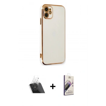MARSİLYAN™- iPhone 11 Kılıf Yankı Serisi - Siyah Bilvis 3D Mat Cam Ekran Koruyucu + Kamera Lens Koruma Cam - SF