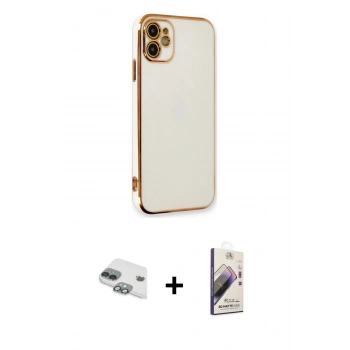 MARSİLYAN™- iPhone 11 Kılıf Yankı Serisi - Siyah Bilvis 3D Mat Cam Ekran Koruyucu + Pers Alüminyum Kamera Lens - YL