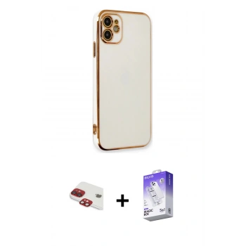 MARSİLYAN™- iPhone 11 Kılıf Yankı Serisi - Siyah Bilvis 5in1 3D Magic Cam Ekran Koruyucu + Pers Alüminyum Kamera Lens - KI