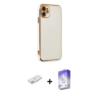 MARSİLYAN™- iPhone 11 Kılıf Yankı Serisi - Siyah Bilvis 5in1 3D Magic Cam Ekran Koruyucu + Renkli Kamera Lens Koruma Cam - PE