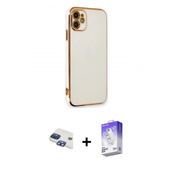 MARSİLYAN™- iPhone 11 Kılıf Yankı Serisi - Siyah Bilvis 5in1 3D Magic Cam Ekran Koruyucu + Pers Alüminyum Kamera Lens - LT