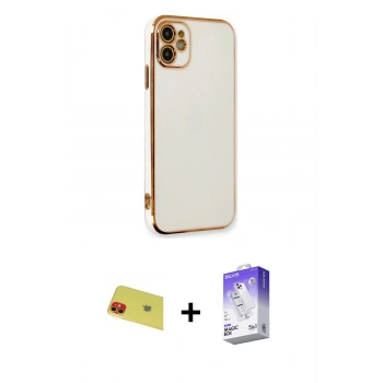 MARSİLYAN™- iPhone 11 Kılıf Yankı Serisi - Siyah Bilvis 5in1 3D Magic Cam Ekran Koruyucu + Rainbow Kamera Lens Koruma Cam - KI