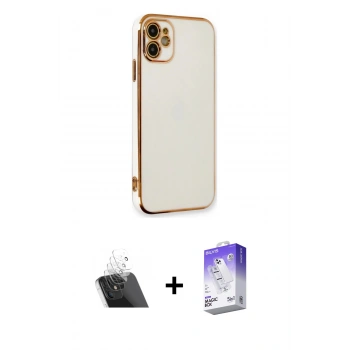 MARSİLYAN™- iPhone 11 Kılıf Yankı Serisi - Siyah Bilvis 5in1 3D Magic Cam Ekran Koruyucu + Kamera Lens Koruma Cam - SF