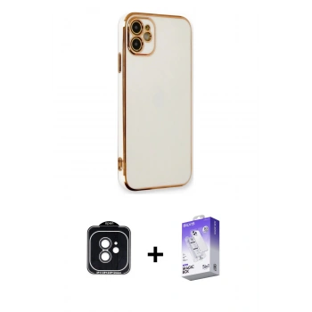 MARSİLYAN™- iPhone 11 Kılıf Yankı Serisi - Siyah Bilvis 5in1 3D Magic Cam Ekran Koruyucu + PVD Metal Kamera Lens - SH