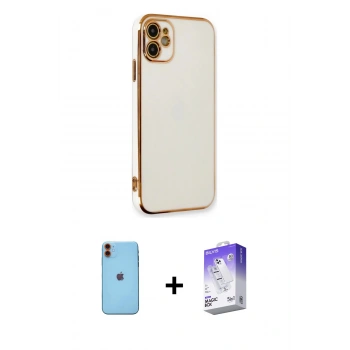 MARSİLYAN™- iPhone 11 Kılıf Yankı Serisi - Siyah Bilvis 5in1 3D Magic Cam Ekran Koruyucu + Neon Fosforlu Kamera Lens - TU