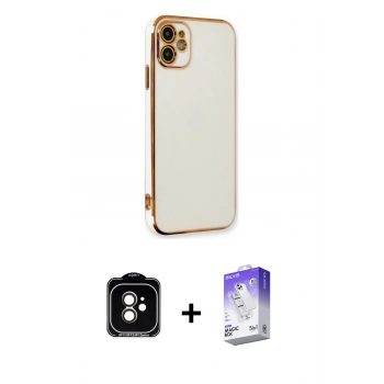 MARSİLYAN™- iPhone 11 Kılıf Yankı Serisi - Siyah Bilvis 5in1 3D Magic Cam Ekran Koruyucu + PVD Metal Kamera Lens - TU