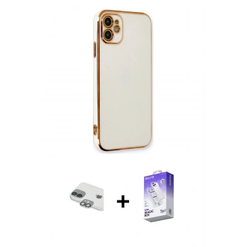 MARSİLYAN™- iPhone 11 Kılıf Yankı Serisi - Siyah Bilvis 5in1 3D Magic Cam Ekran Koruyucu + Pers Alüminyum Kamera Lens - YL