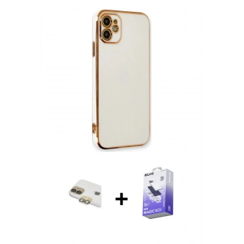 MARSİLYAN™- iPhone 11 Kılıf Yankı Serisi - Siyah Bilvis 5in1 5D Magic Hayalet Cam Ekran Koruyucu + Pers Alüminyum Kamera Lens - GD