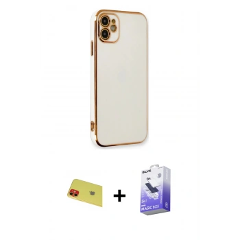 MARSİLYAN™- iPhone 11 Kılıf Yankı Serisi - Siyah Bilvis 5in1 5D Magic Hayalet Cam Ekran Koruyucu + Rainbow Kamera Lens Koruma Cam - KI