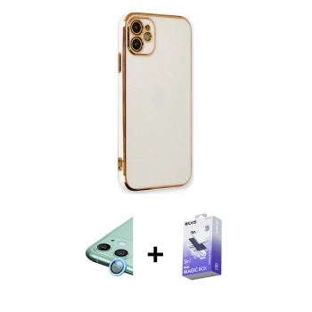 MARSİLYAN™- iPhone 11 Kılıf Yankı Serisi - Siyah Bilvis 5in1 5D Magic Hayalet Cam Ekran Koruyucu + Raze Metal Kamera Lens - MI