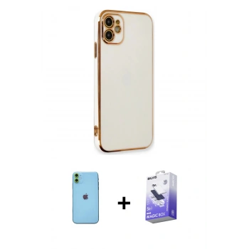 MARSİLYAN™- iPhone 11 Kılıf Yankı Serisi - Siyah Bilvis 5in1 5D Magic Hayalet Cam Ekran Koruyucu + Neon Fosforlu Kamera Lens - YL