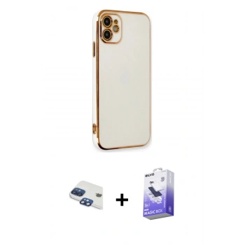 MARSİLYAN™- iPhone 11 Kılıf Yankı Serisi - Siyah Bilvis 5in1 5D Magic Hayalet Cam Ekran Koruyucu + Pers Alüminyum Kamera Lens - LT