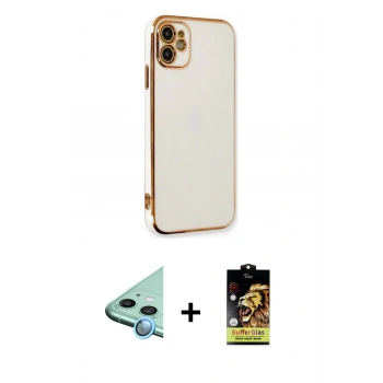 MARSİLYAN™- iPhone 11 Kılıf Yankı Serisi - Siyah Buffer Cam Ekran Koruyucu + Raze Metal Kamera Lens - MI