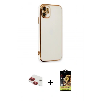 MARSİLYAN™- iPhone 11 Kılıf Yankı Serisi - Siyah Buffer Cam Ekran Koruyucu + Pers Alüminyum Kamera Lens - KI