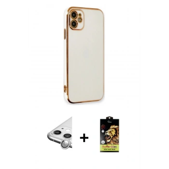 MARSİLYAN™- iPhone 11 Kılıf Yankı Serisi - Siyah Buffer Cam Ekran Koruyucu + Raze Metal Kamera Lens - GS