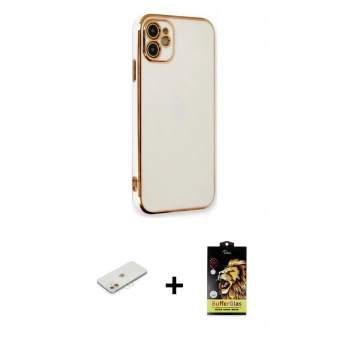 MARSİLYAN™- iPhone 11 Kılıf Yankı Serisi - Siyah Buffer Cam Ekran Koruyucu + Renkli Kamera Lens Koruma Cam - TU