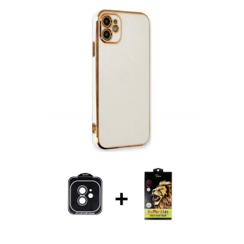 MARSİLYAN™- iPhone 11 Kılıf Yankı Serisi - Siyah Buffer Cam Ekran Koruyucu + PVD Metal Kamera Lens - SH