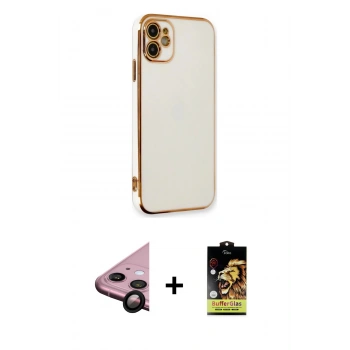 MARSİLYAN™- iPhone 11 Kılıf Yankı Serisi - Siyah Buffer Cam Ekran Koruyucu + Raze Metal Kamera Lens - SH