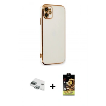 MARSİLYAN™- iPhone 11 Kılıf Yankı Serisi - Siyah Buffer Cam Ekran Koruyucu + Pers Alüminyum Kamera Lens - YL